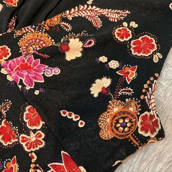 Vintage Ruby Rox Black Paisley Floral Midi Dress Wrap Lettuce Medium M - Picture 5 of 9